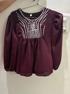 Embroidered Maroon Kurta Top