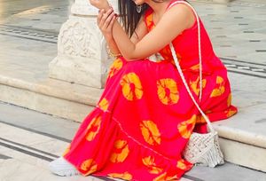 Vibrant Red Ethnic Gown with Yellow Motif