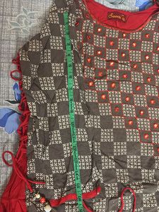 Brown Checkered Tunic with Red Accents
