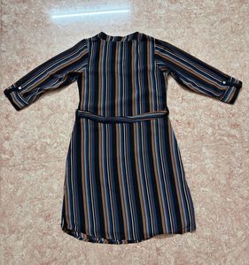 Striped V-Neck Tie-Waist Dress