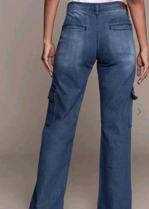 Trendy High-Waist Cargo Denim Jeans | Wide-Leg Fit