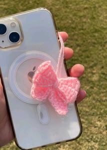 Pink Bow crochet phone charm