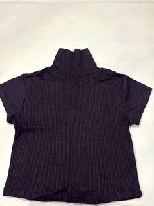 Black Ribbed High-Neck Top