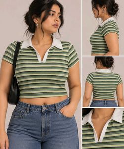Striped Cropped Polo Shirt