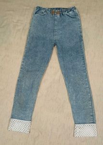Denim Jeans with Lace Cuffs