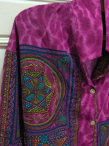 Vintage Print Button-Up Tunic Top