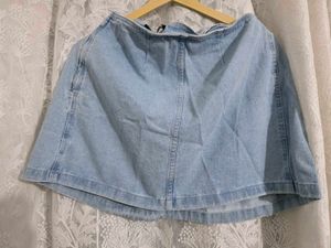 Light Wash Denim Skirt with Tie Detail