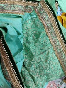 Elegant Teal Silk Saree with Zari &amp; Pearl Work