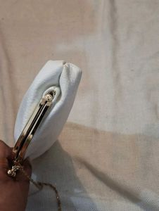 Chic White Prada Clutch with Gold Chain
