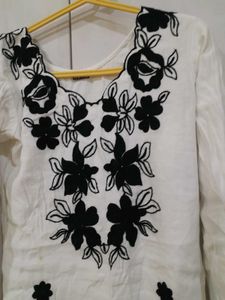 Elegant White Kurta with Black Embroidery