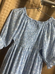 Light Blue Floral Tiered Maxi Dress