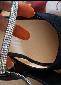 Black Mules with Rhinestone Strap
