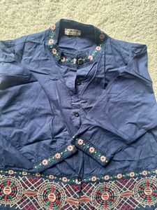 Embroidered Navy Blue Short Kurti