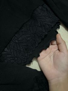 Y2K Style Black Lace Bordered Long Sleeve