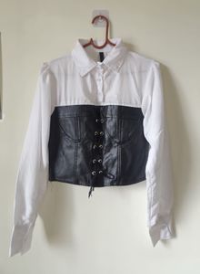 Women's White Shirt with Black Corset Top