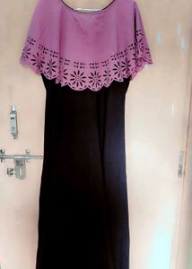 Stylish Black &amp; Mauve Cape Style Long Dress
