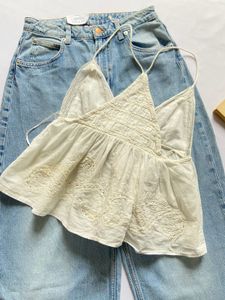 White Embroidered Camisole Top