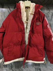 Red Padded Jacket with White Stripes