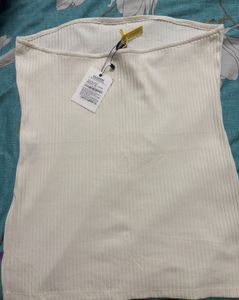 Cream Ribbed Strapless Top