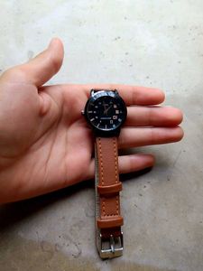 Classic Black Dial Watch with Brown Strap