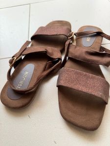 Women's Brown Suede Glitter Strap Sandals