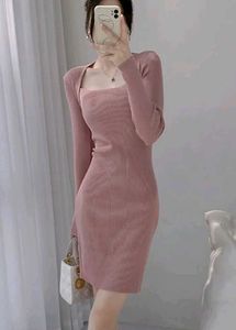 Dusty Rose Ribbed Bodycon Dress👗💗