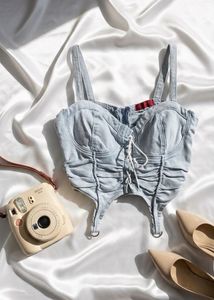 (sale live😍) Denim Lace-Up Bustier Top 💙🤌🏻