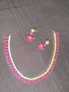 Pink Gemstone Necklace &amp; Earring Set