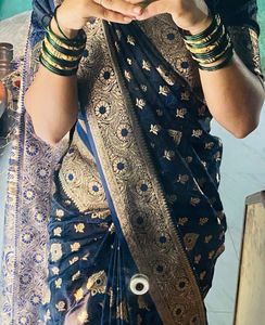 Elegant Navy Blue Saree with Gold