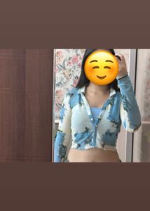 Sheer Floral Button-Up Crop Top