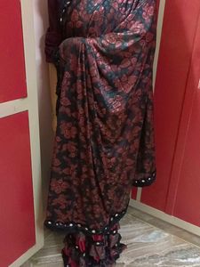 Floral Saree with Mirror Work
