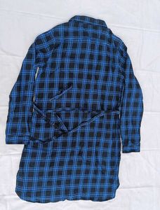 Blue Plaid Long Sleeve Shirt Dress