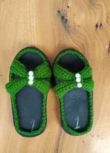 Cute Green Crochet Sandals with Pearls