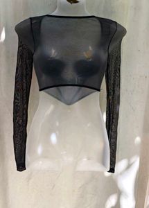 34279. Sheer Black Long Sleeve Crop Top