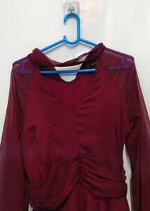 Burgundy Tiered Chiffon Dress