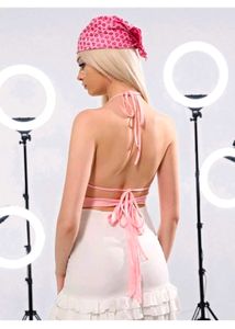 Pink Halter Neck Ruched Crop Top