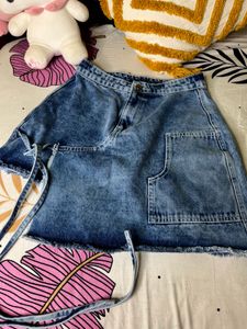 Distressed Denim Mini Skirt