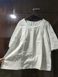 Chic White Cotton kurti Top