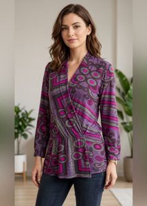 Stylish Purple & Pink Abstract Print Tunic Top