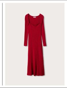 Red Ribbed Midi Dress