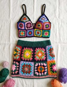 Crochet Crop Top & Mini Skirt Set