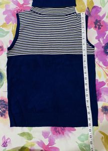 Sleeveless Navy Blue Turtleneck Top