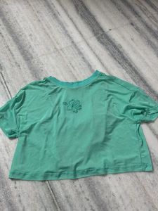 Sheer Green Crop Top with Embroidery