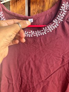 Rust maroon co ord  Set with White Embroidery