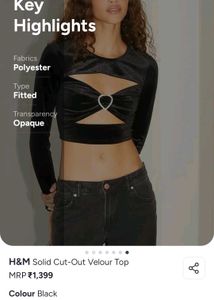 H&M Black Velour Cut-Out Top