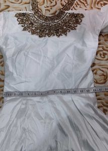 Elegant White Anarkali Gown with Gold Embroidery