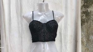 28158. Sheer Leopard Print Corset Top