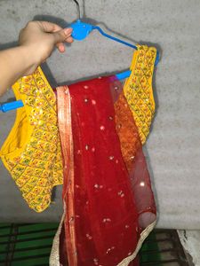 Yellow Lehenga Choli Set with Red Dupatta