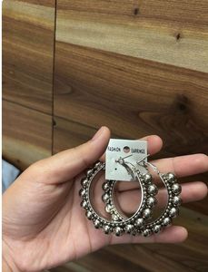 Silver Beaded Hoop Earrings