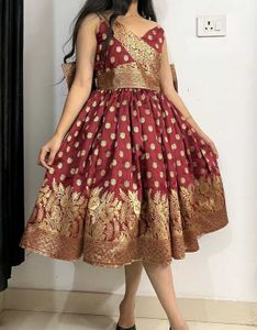 Elegant Maroon & Gold Dress
